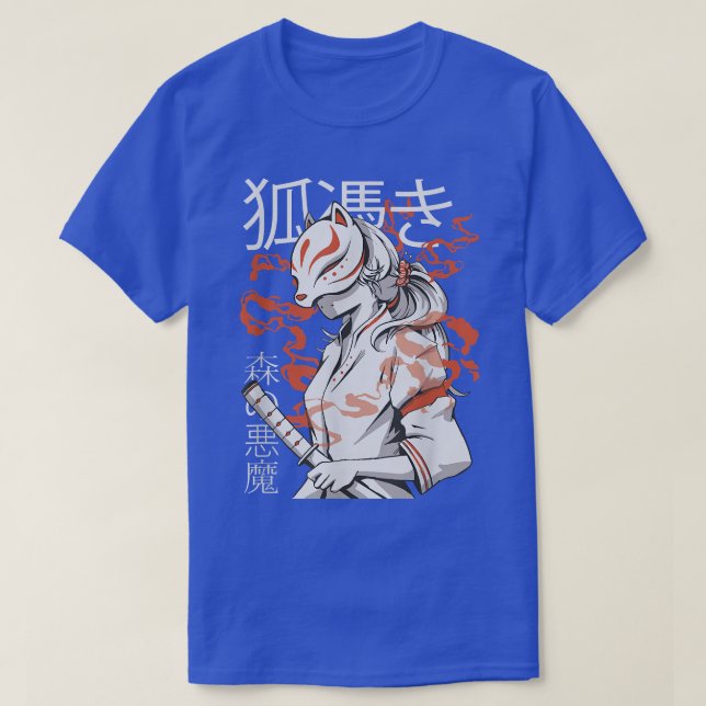 Camiseta Japan Anime Mask Kitsune, Forest Devil Style Samur (Diseño del anverso)
