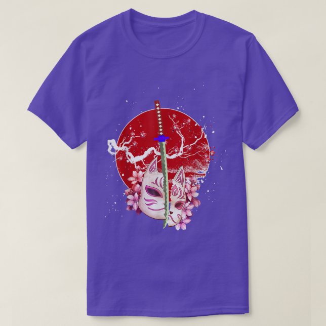 Camiseta Japan Anime Mask Kitsune Sakura Samurai Oni Monste (Diseño del anverso)