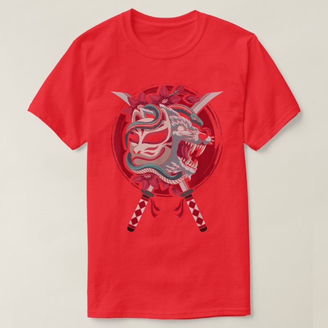 Camiseta Japan Anime Mask Kitsune Style Samurai Oni Monster (Diseño del anverso)
