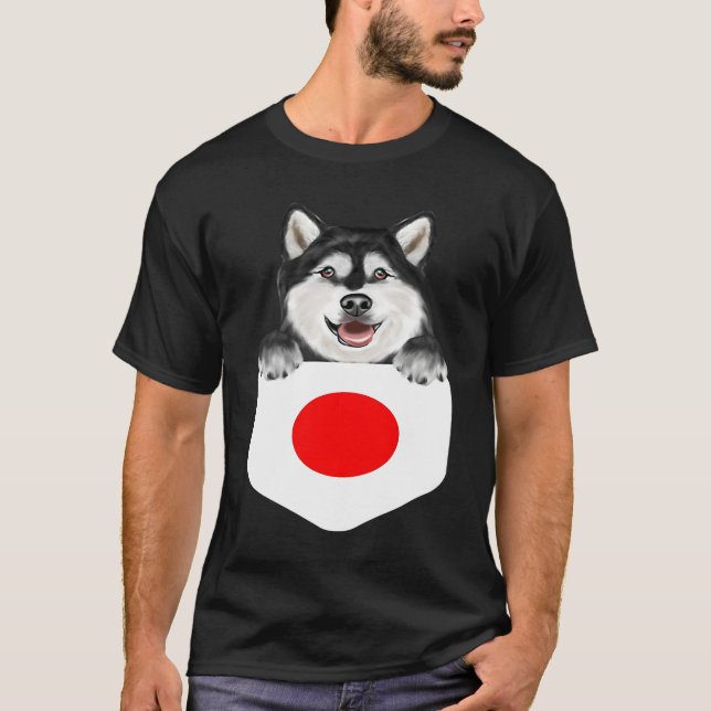 Camiseta Japan Flag Alaskan Malamute Dog In Pocket (Anverso)