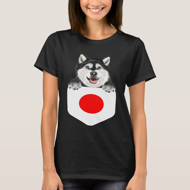 Camiseta Japan Flag Alaskan Malamute Dog In Pocket (Anverso)