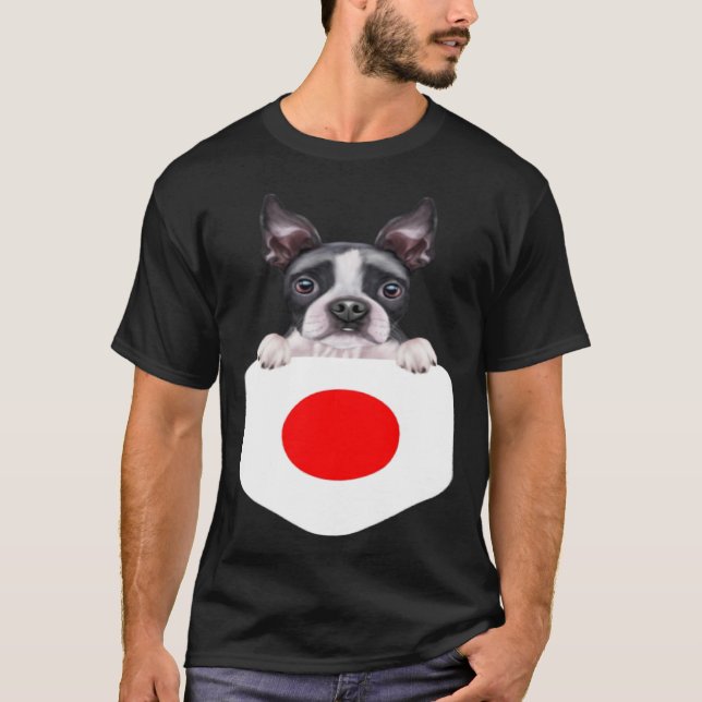 Camiseta Japan Flag Boston Terrier Dog In Pocket (Anverso)