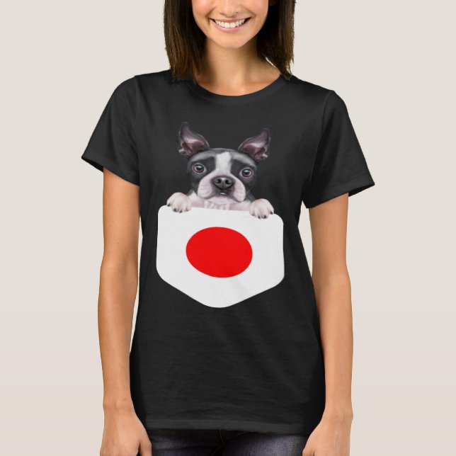 Camiseta Japan Flag Boston Terrier Dog In Pocket (Anverso)