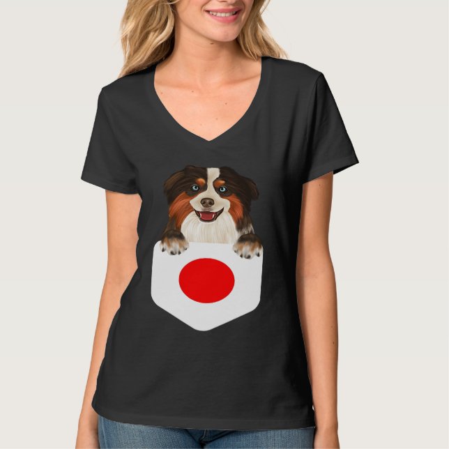 Camiseta Japan Flag Miniature American Shepherd Dog In Pock (Anverso)