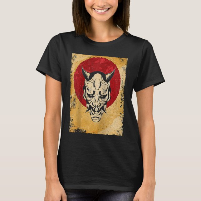 Camiseta Japan Oni Mask Fighter Japanese Retro Raglan (Anverso)