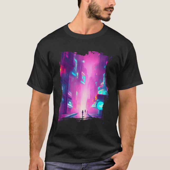 Camiseta Japan Pink Blue Lights Vaporwave City (Anverso)