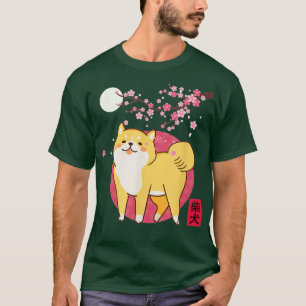 Camiseta Japan Style Cherry Blossom Moon Kanji Akita Shiba