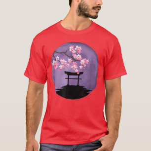 Camiseta Japan Torii Gate Shrine Cherry Blossom Purple Flot