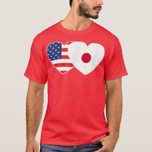 Camiseta Japan USA Flag Twin Heart T Shirt for Japanese Ame