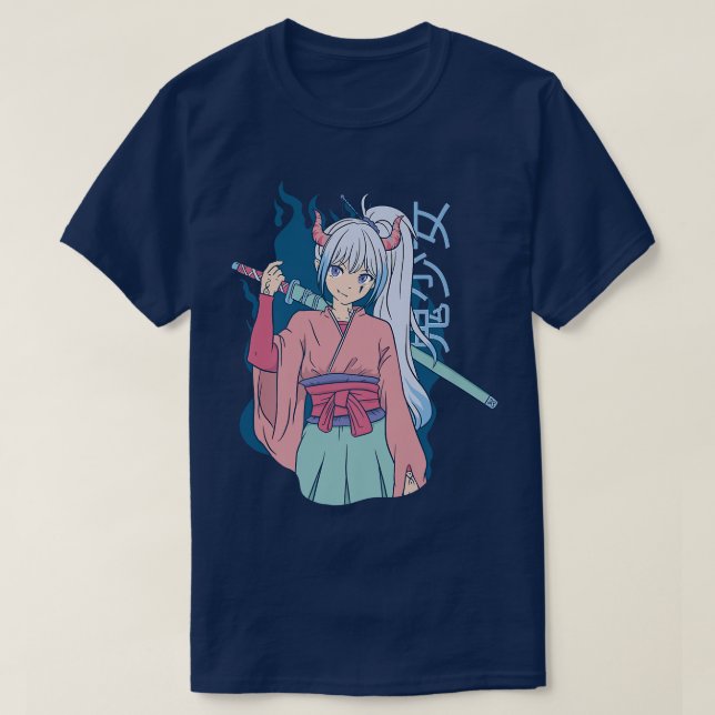 Camiseta Japanese Anime Demon Samurai Ninja Girl Katana Swo (Diseño del anverso)