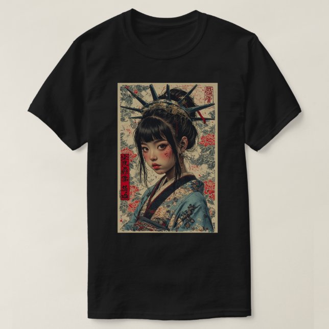 Camiseta Japanese Anime Lady Liberty Anime Girl Fantasy Art (Diseño del anverso)