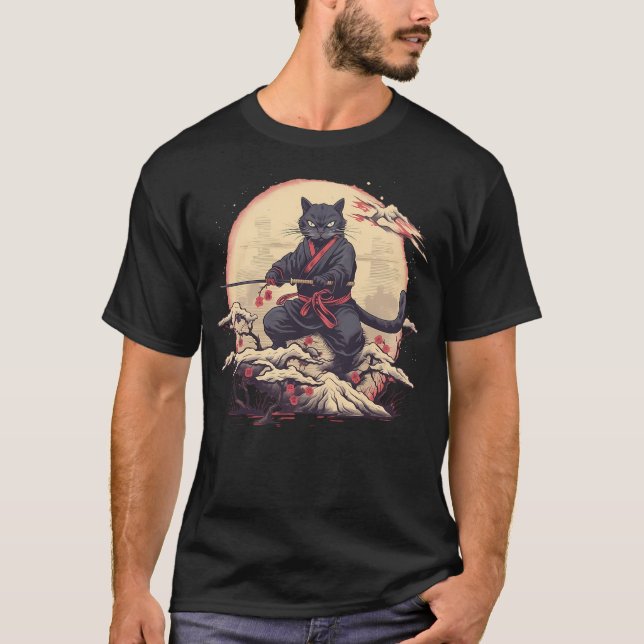 Camiseta Japanese Art Cat Ninja Ukiyo-e Anime Samurai Cat S (Anverso)