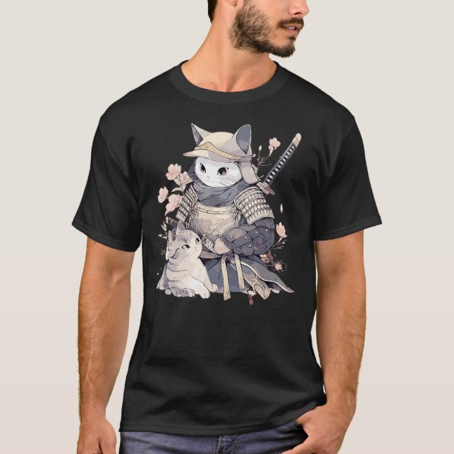 Camiseta Japanese Art Cat Ninja Ukiyo-e Anime Style Samurai (Anverso)