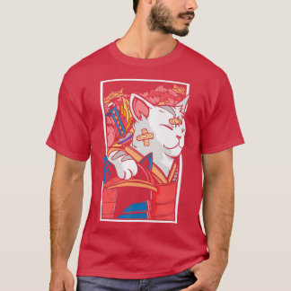 Camiseta Japanese Art Cat Samurai Ninja Katana Warrior Kend
