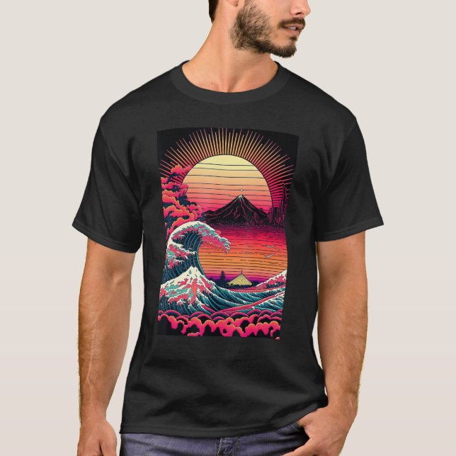 Camiseta Japanese Art Ukiyo-e Style Retrowave Great Wave Of (Anverso)