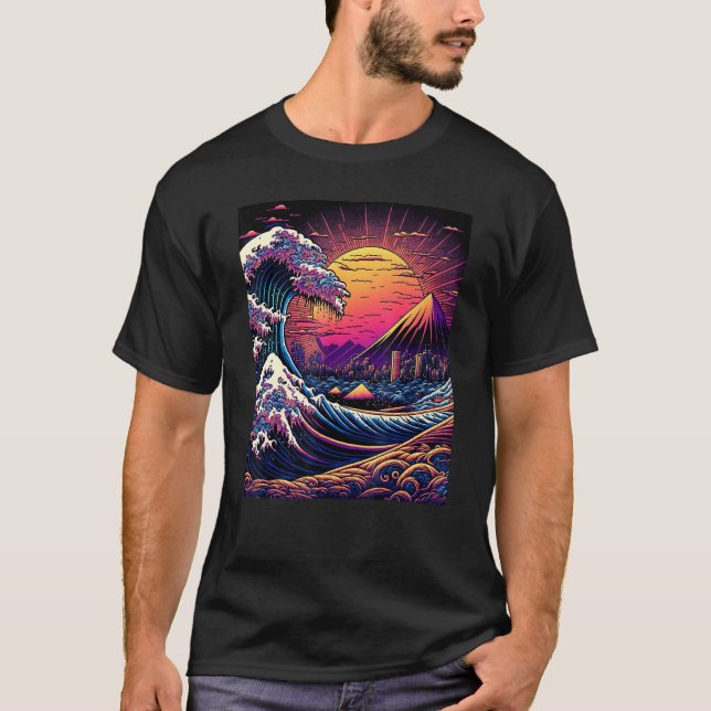 Camiseta Japanese Art Ukiyo-e Style Retrowave Great Wave Of (Anverso)