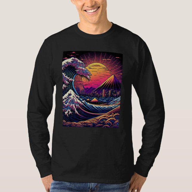 Camiseta Japanese Art Ukiyo-e Style Retrowave Great Wave Of (Anverso)