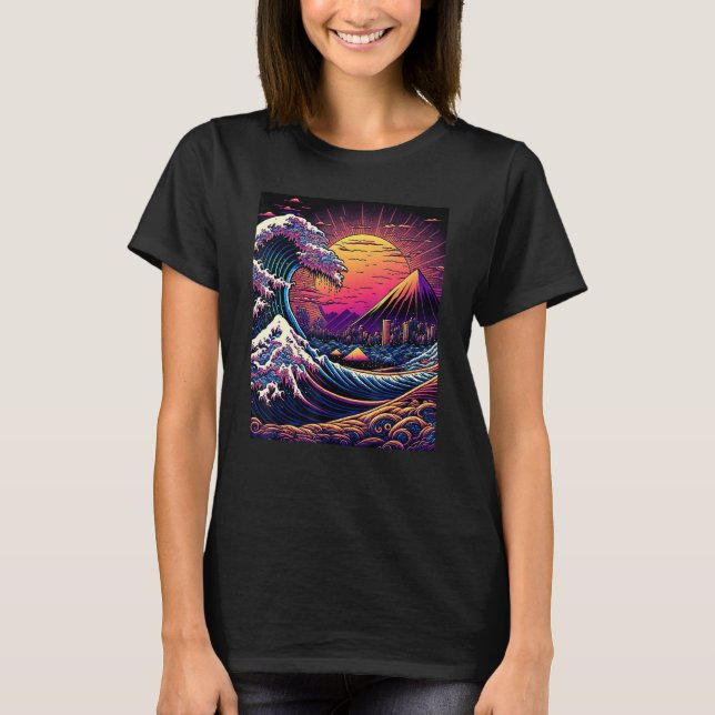 Camiseta Japanese Art Ukiyo-e Style Retrowave Great Wave Of (Anverso)