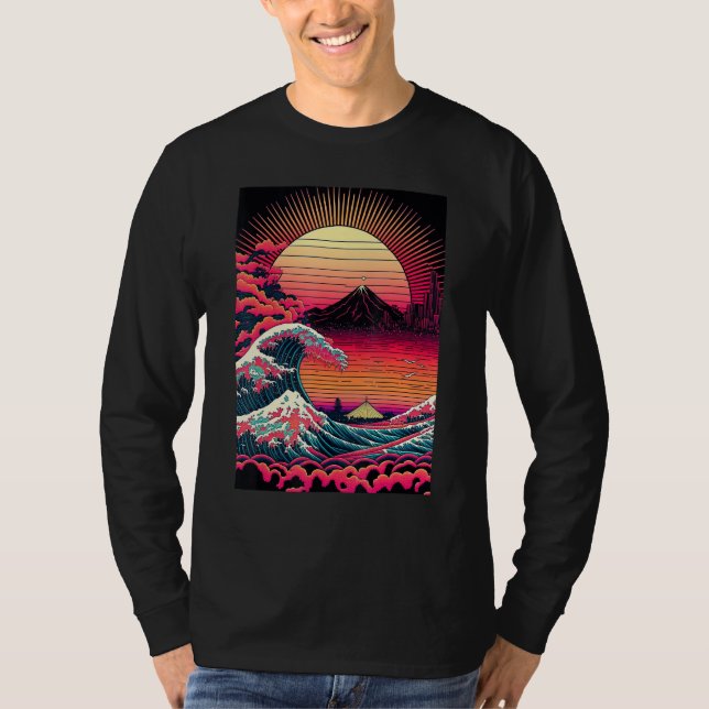 Camiseta Japanese Art Ukiyo-e Style Retrowave Great Wave Of (Anverso)