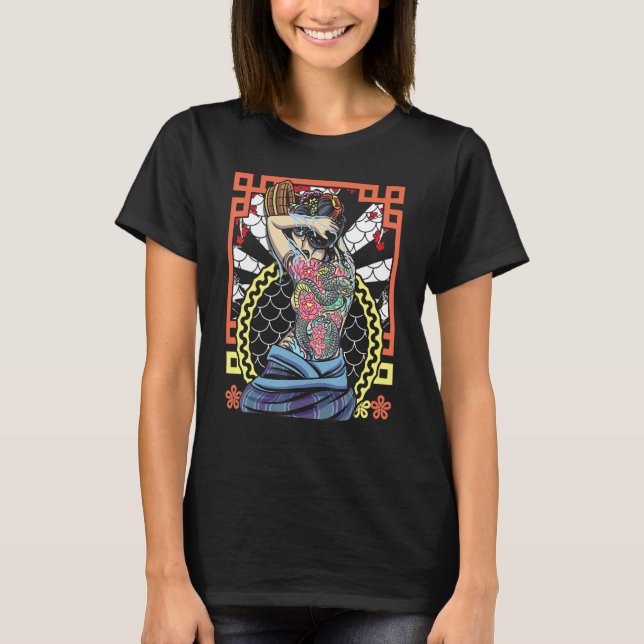 Camiseta Japanese Artwork Geisha Snake Flower (Anverso)