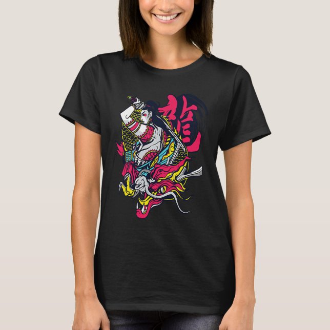Camiseta Japanese Artwork Japanese Aesthetic Dragon Woman W (Anverso)