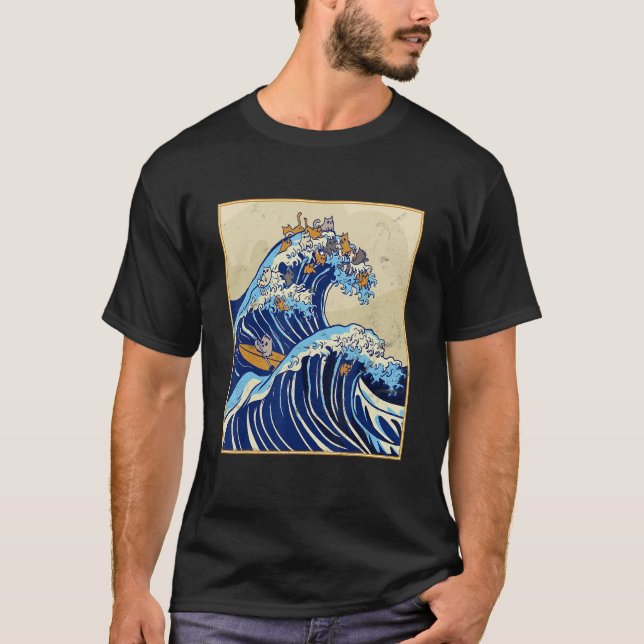 Camiseta Japanese Big Wave of Cats Surfing Kanagawa Wave Vi (Anverso)