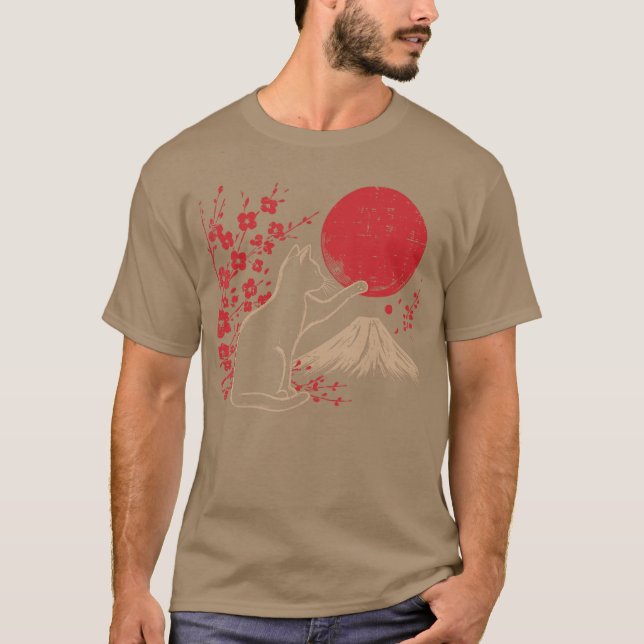 Camiseta Japanese Cat Cherry Blossom Mountain Sun Art Women (Anverso)
