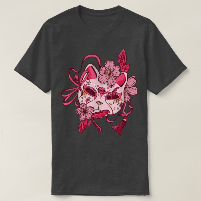 Camiseta Japanese Cat Kitsune Mask Cherry Blossom Otaku Flo (Diseño del anverso)