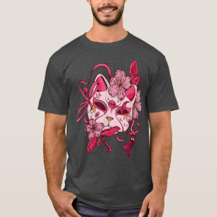 Camiseta Japanese Cat Kitsune Mask Cherry Blossom Otaku Flo