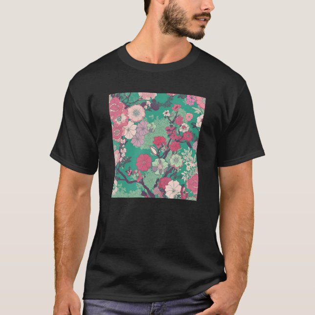 Camiseta Japanese Cherry Blossom Flower Pink Sakura Floral  (Anverso)