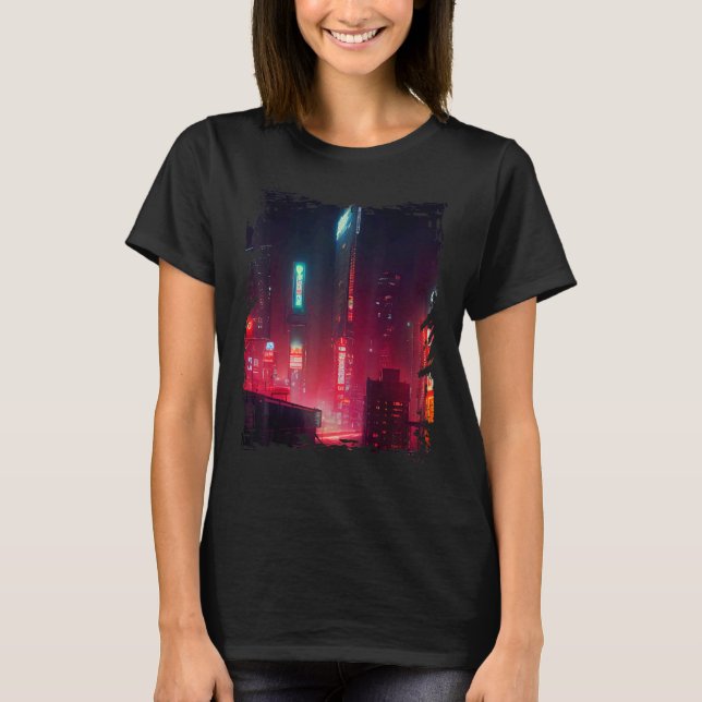 Camiseta Japanese City Vaporwave Tokyo Night Cityscape (Anverso)