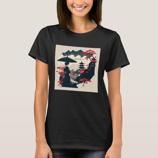 Camiseta Japanese classic lady with umbrella looking at cas (Anverso)