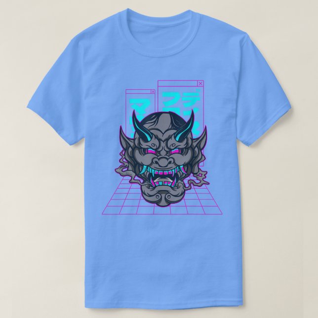 Camiseta Japanese Demon Harajuku Oni Face Mask Glitch Retro (Diseño del anverso)