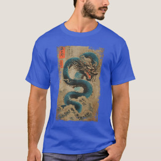Camiseta Japanese Dragon andhe Great Wave off Kanagawa Wood