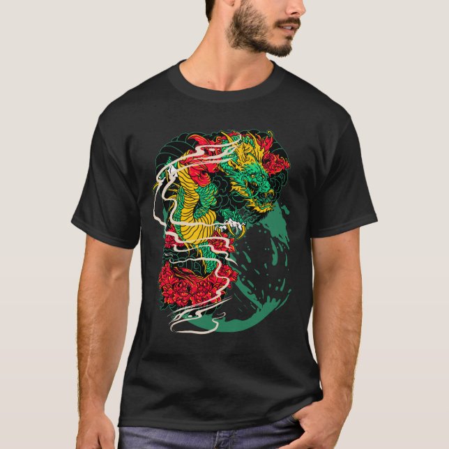 Camiseta Japanese Dragon Peony Traditional Tattoo Art (Anverso)