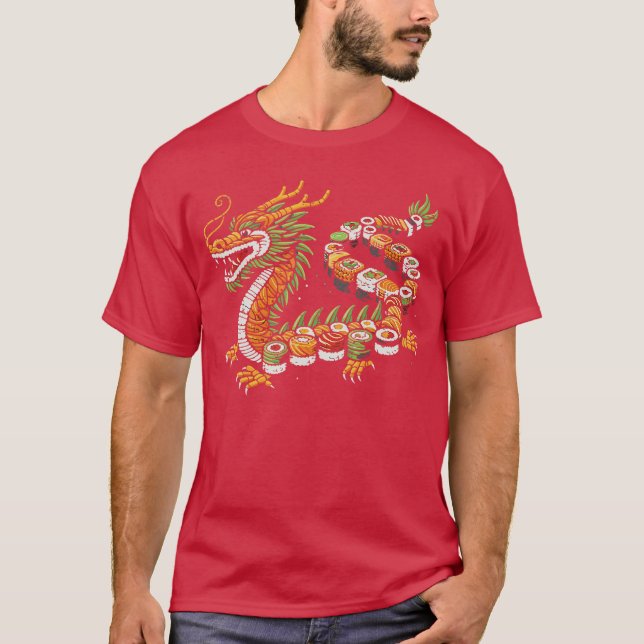 Camiseta Japanese Dragon Sushi Funny Japanese Food Art Men  (Anverso)