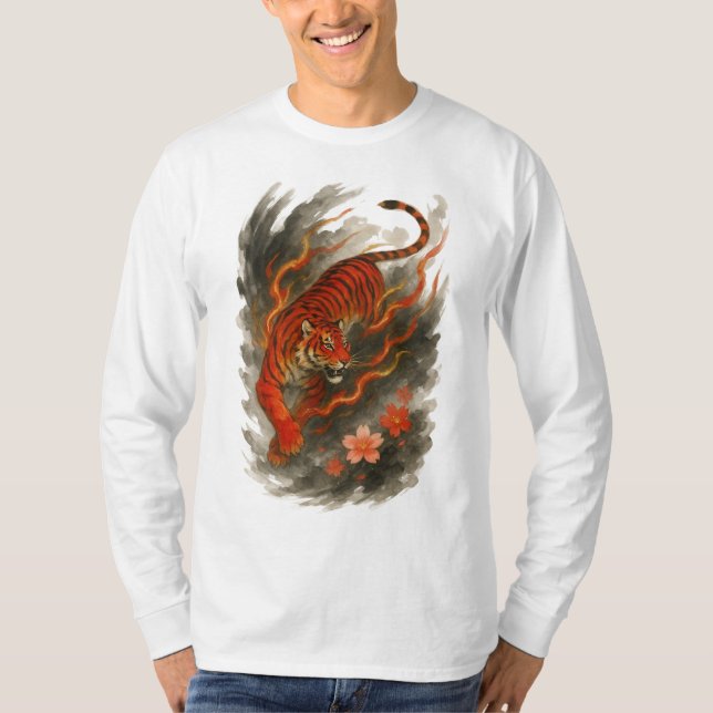 Camiseta 【Japanese Fire Tiger Long Sleeve T-Shirt】 (Anverso)