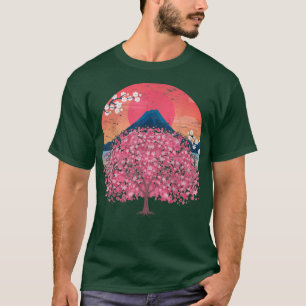 Camiseta Japanese Flower Pink Sakura Mountain Sunset Cherry