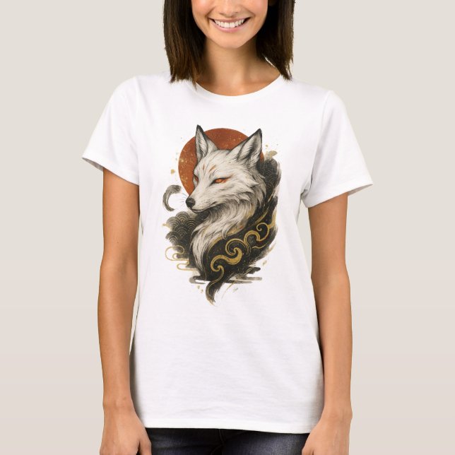 Camiseta 【Japanese Fox Spirit Kitsune Art Women’s T-Shirt】 (Anverso)