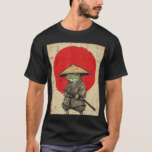 Camiseta Japanese Frog Samurai Katana Sun Kimono Art Men Wo (Anverso)