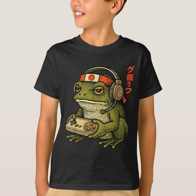 Camiseta Japanese Gamer Frog Art Men Women Boys Funny Vinta (Anverso)