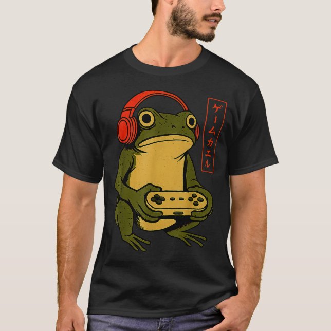 Camiseta Japanese Gamer Frog Art Men Women Boys Funny Vinta (Anverso)