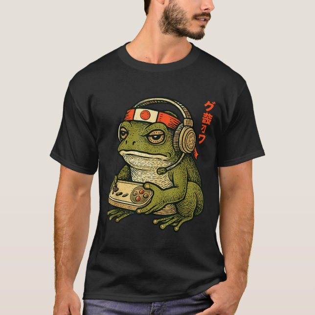 Camiseta Japanese Gamer Frog Art Men Women Boys Funny Vinta (Anverso)