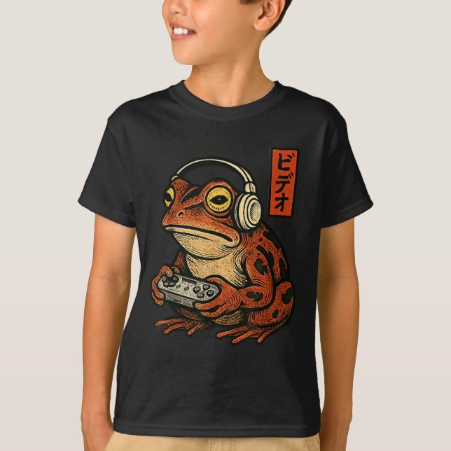 Camiseta Japanese Gamer Frog Art Men Women Boys Funny Vinta (Anverso)