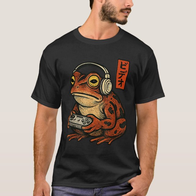 Camiseta Japanese Gamer Frog Art Men Women Boys Funny Vinta (Anverso)
