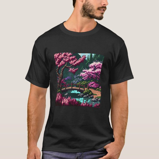 Camiseta Japanese Garden with Bridge Cherry Blossom 16bit V (Anverso)