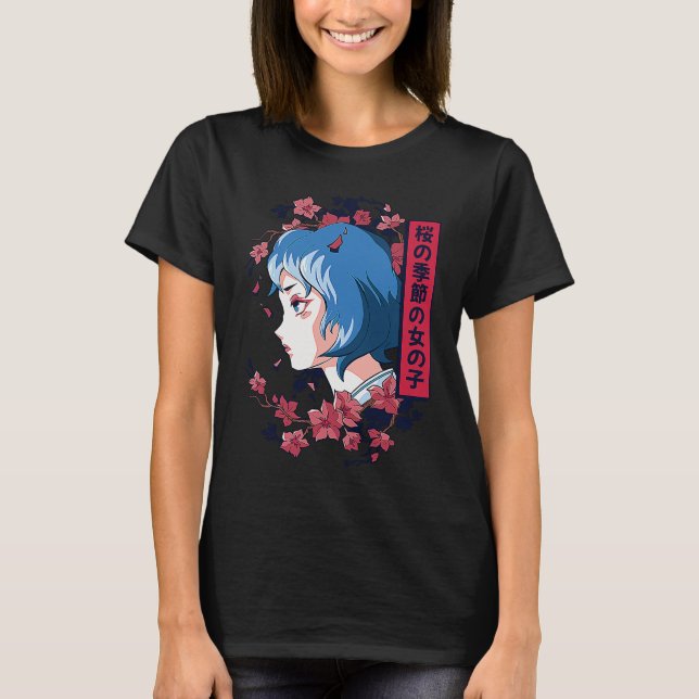 Camiseta Japanese girl with cherry blossoms sakura Japanese (Anverso)