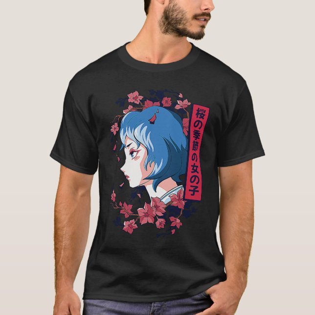 Camiseta Japanese girl with cherry blossoms sakura Japanese (Anverso)