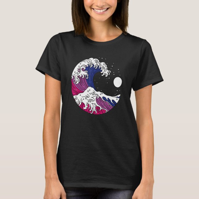 Camiseta Japanese Great Wave Bisexual Pride LGBTQ Bi Flag B (Anverso)