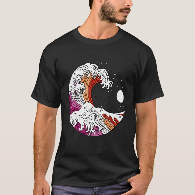 Camiseta Japanese Great Wave Lesbian Pride Flag WlW Gay Gir (Anverso)
